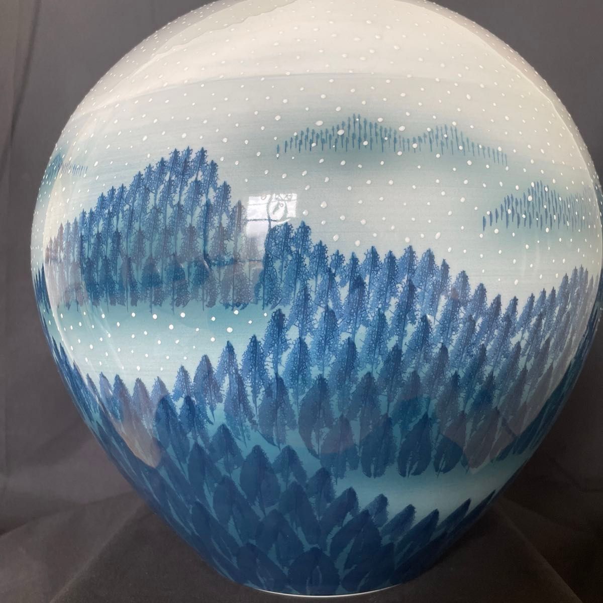 【美品】藤井朱明 壺 飾り壺 花瓶 花器 日展人気作家 特大雪景色 有田焼 人間国宝 骨董 共箱なし 茶道具 染付高さ35cm