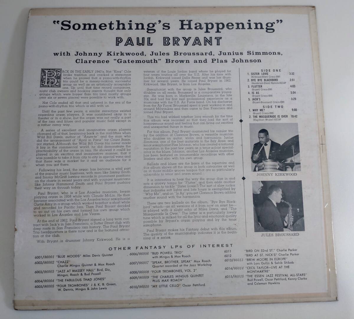 希少盤! Jazz 1963' Paul Bryant Somethin's Happening Fantasy 3357 MONO 1st LP レコード ポールブライアント Organ ジャズオルガン奏者の画像3