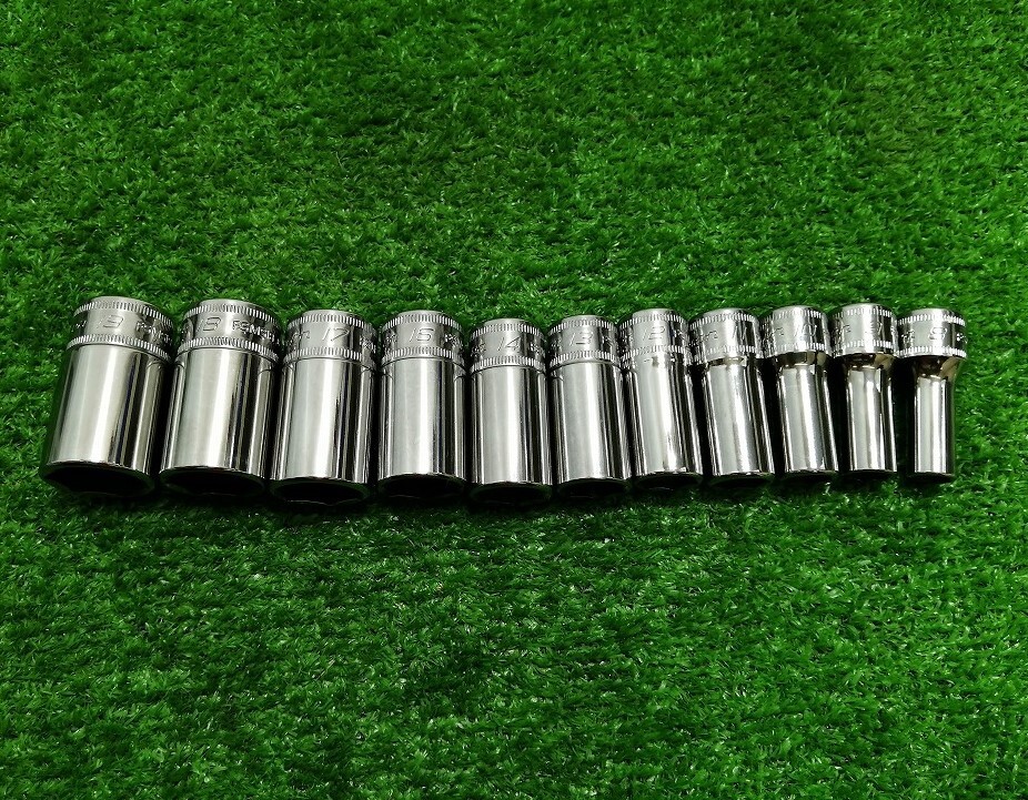 中古 不揃い Snap-on スナップオン 3/8 6角 セミディープソケット FSMS【19mm ～ 8mm】計11個セット_画像1