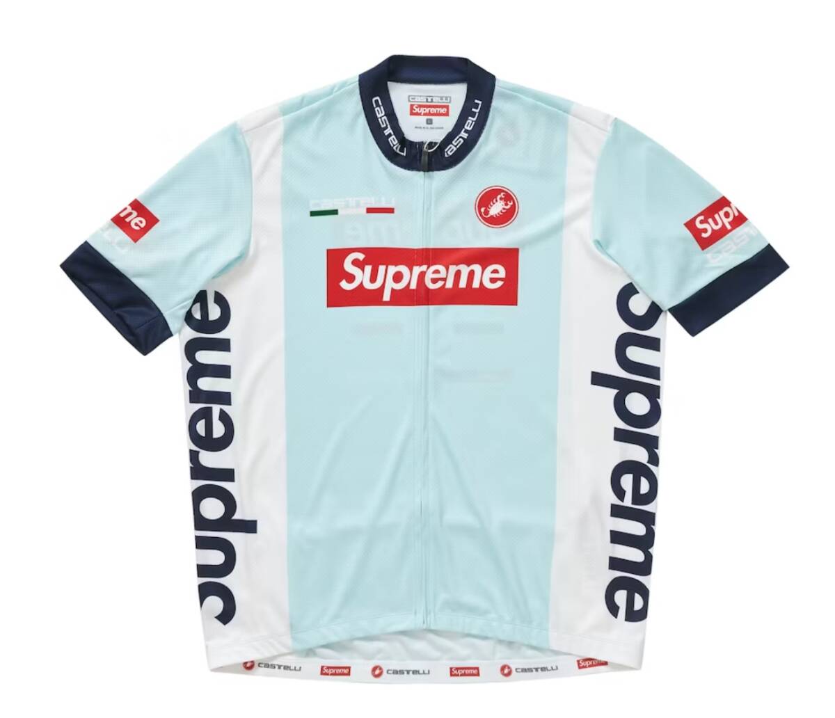 シュプリーム SUPREME カステリ CASTELLI 半袖サイクルジャージ 白青 S　未使用に近い_画像1