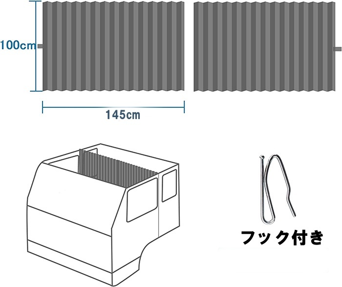 【訳あり】トラック用 プリーツ型 センターカーテン 横145cm 縦100cm 2枚入り【送料無料】の画像4