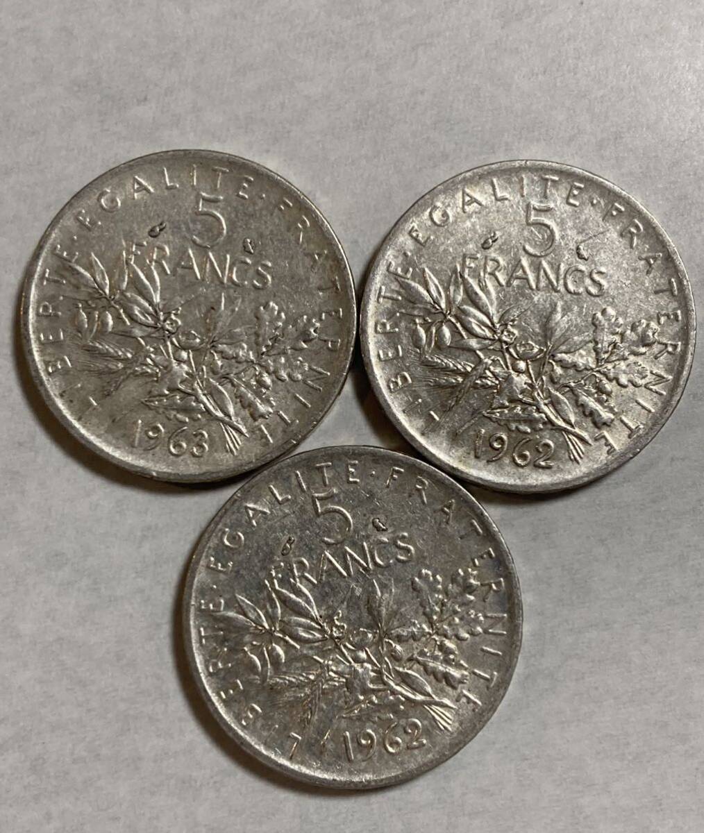 15 フランス 銀貨 3枚 種蒔き人の画像2