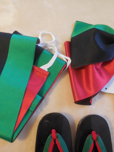 # детский аксессуары для кимоно совместно # zori # конструкция obi # obi # кимоно. мелкие вещи различный # зеленый * красный #