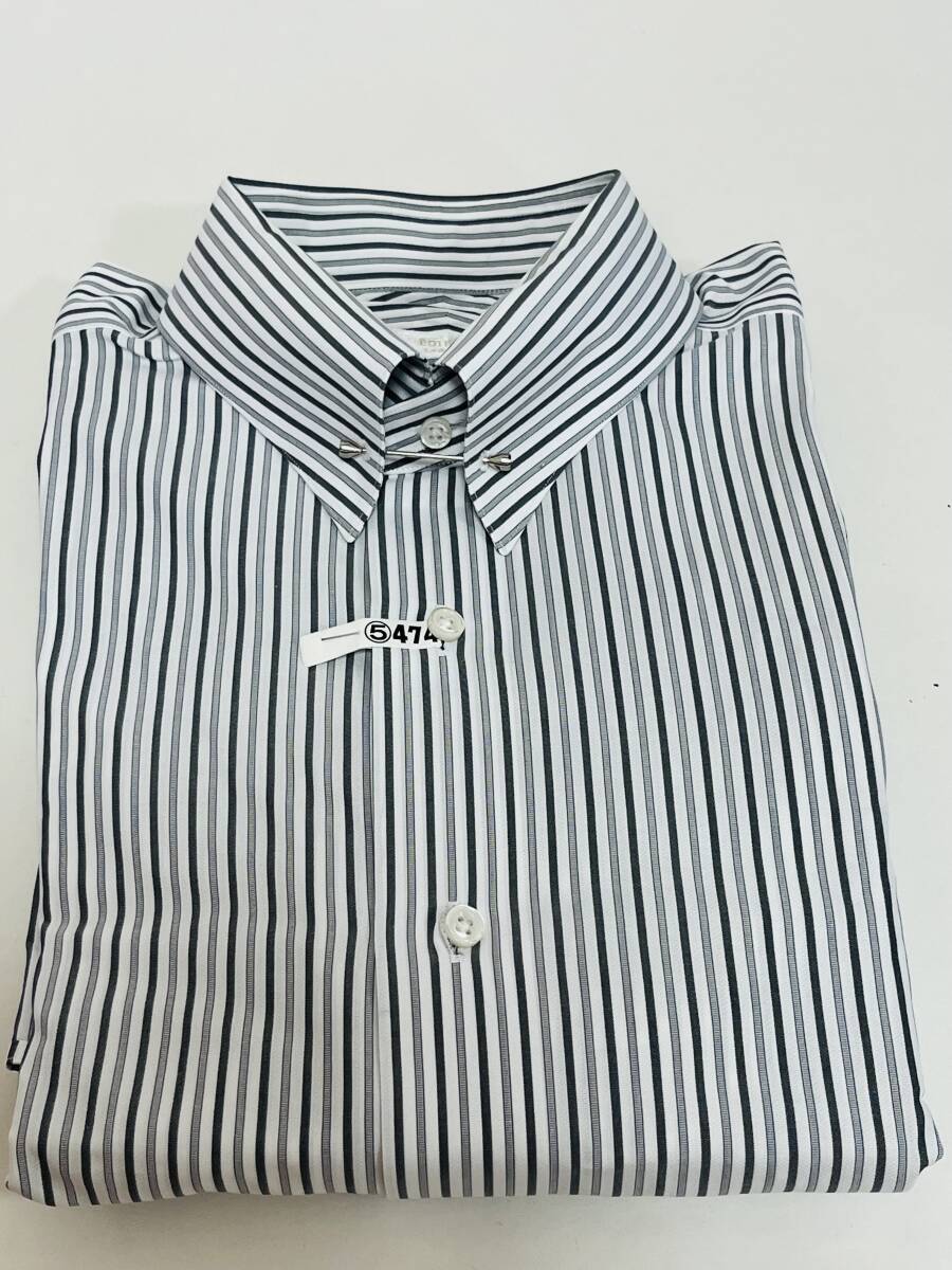 EDIFICE ドレスシャツ 40サイズALBINI イタリア生地 白×グレーストライプ 長袖 中古 クリーニング ピンホール P-1の画像2