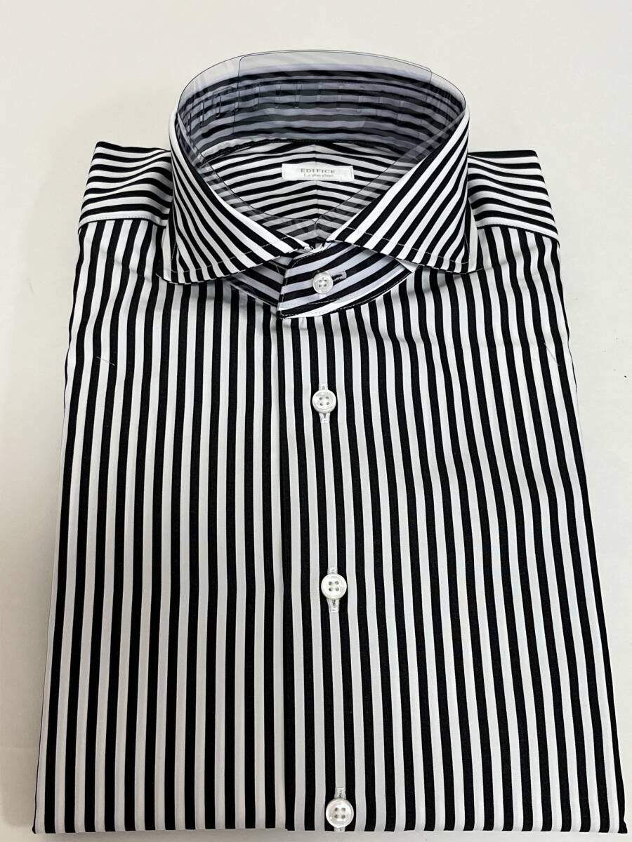 EDIFICE ドレスシャツ イタリア生地 ALBINI 38サイズ 白×黒 ストライプ 新品未使用 P-2の画像1