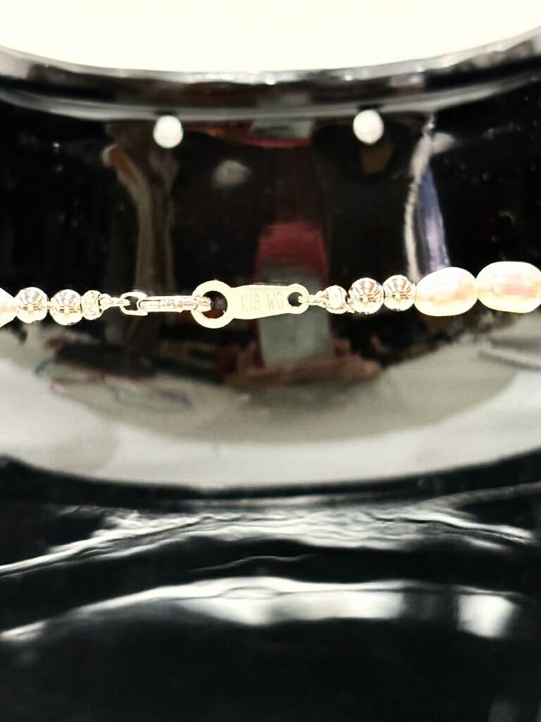 留め具 K18WG 刻印 パールネックレス 真珠 レディースアクセサリー 総重量10.5gの画像2