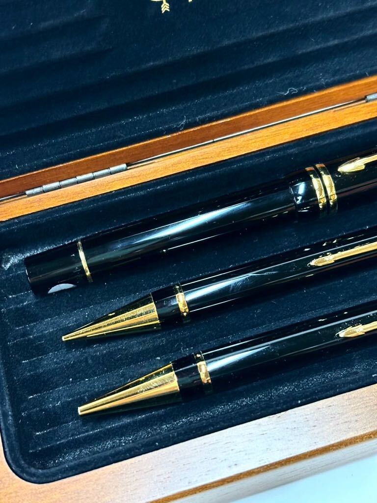 PARKER パーカー デュオフォールド ウッドデスクセット 万年筆 ペン先 18K 750 シャープペンシル ボールペン ③の画像4