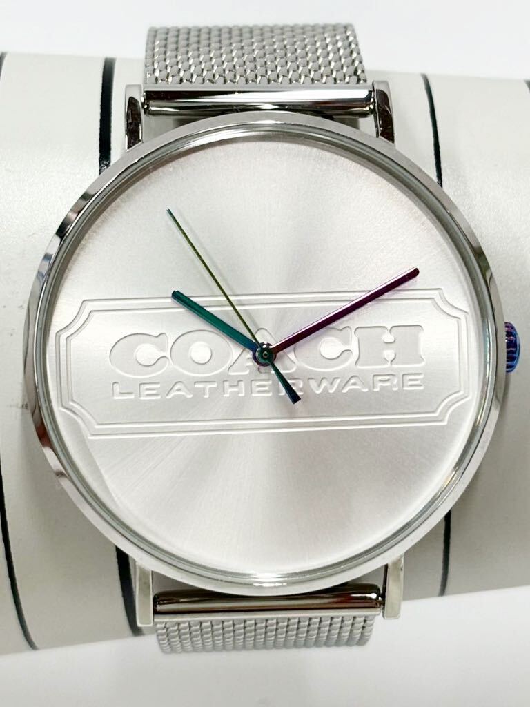 【稼働品】COACH コーチ CHARLES チャールズ ホワイト シルバー メッシュバンド クォーツ メンズ腕時計の画像1