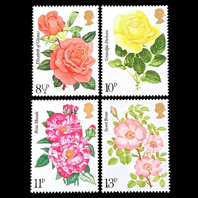 k5190 バラの花 イギリス 1976年 外国切手4種 未使用【薔薇切手 古切手 海外切手】蒸気猫パーツ