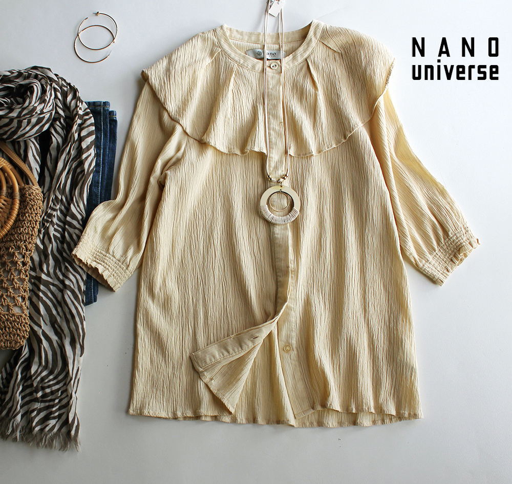  cat pohs shipping 385 jpy * Nano Universe |tu Roo cotton f rare color 5 minute sleeve blouse light yellow 