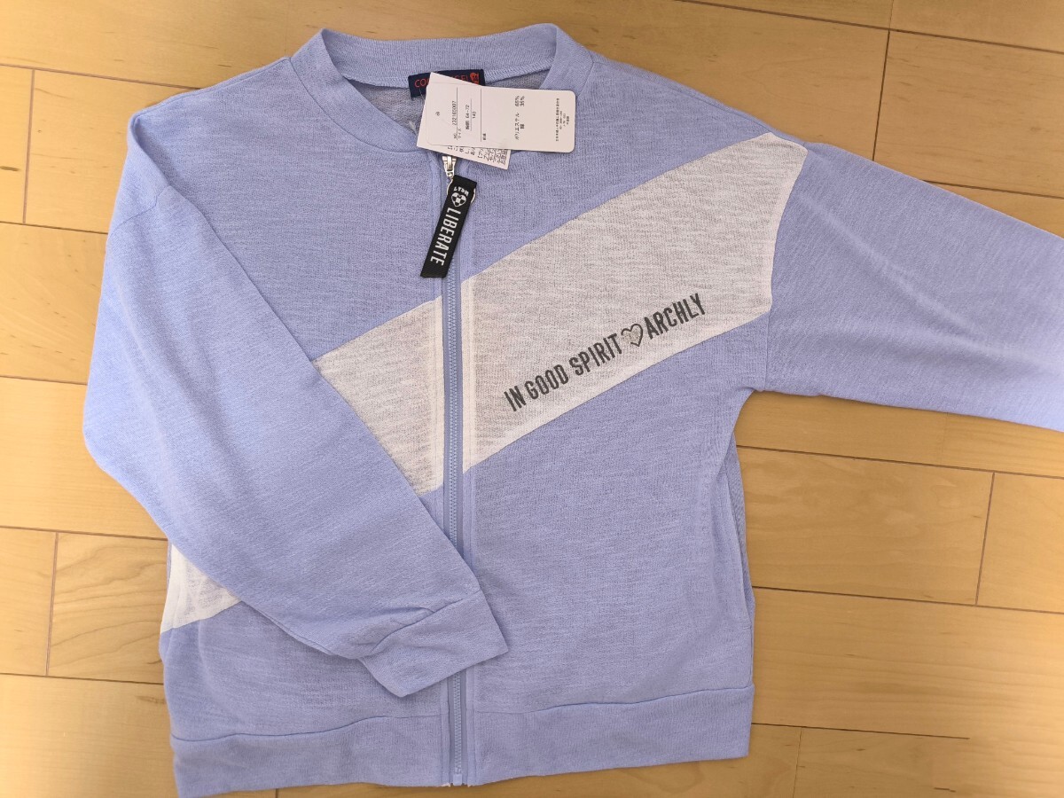 * unused! Zip up 140cm* thin cloth long sleeve girl tops feather woven * grey light blue color 2 pieces set * tops Kids britain character 
