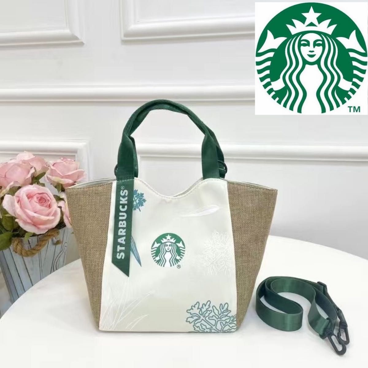 新品スターバックス　スタバトートバッグ 海外限定　ハンドバッグ スタバ日本未発売トートバック スタバ STARBUCKS ホワイト