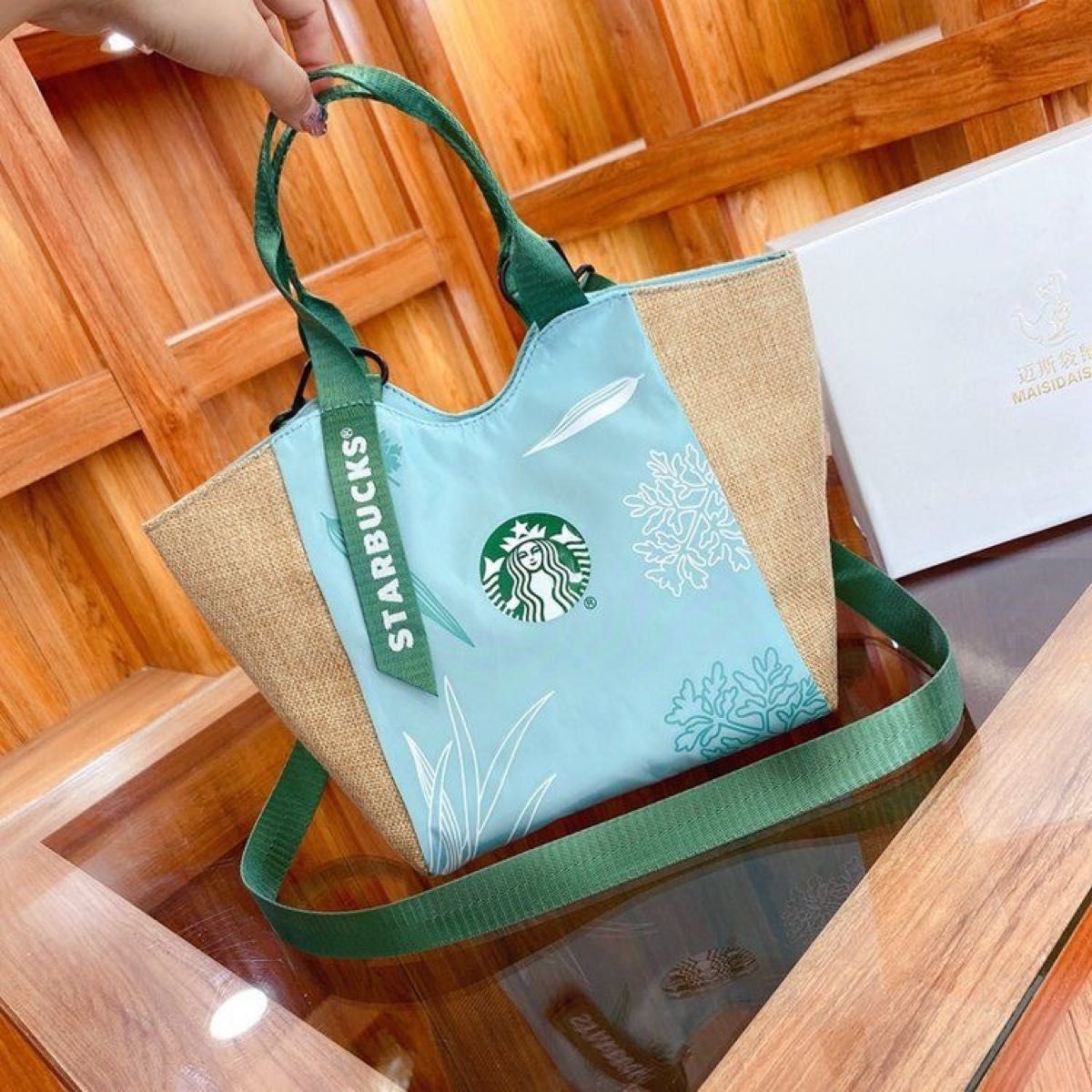 新品スターバックス　スタバトートバッグ 海外限定　ハンドバッグ　2WAY スカイブルーSTARBUCKS