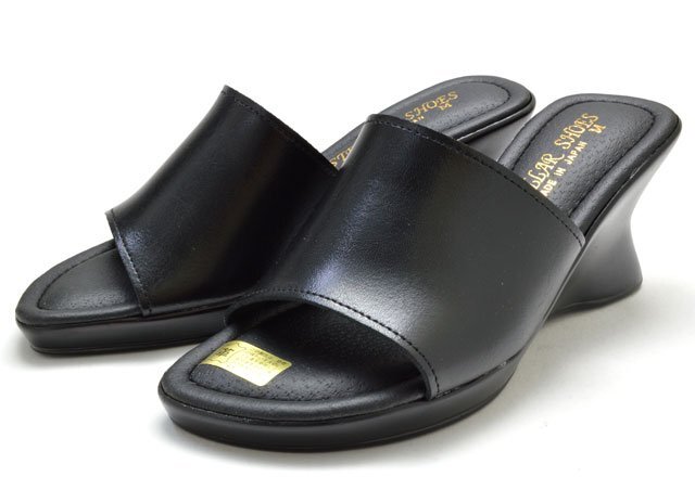 新品 レディースサンダル 600 黒 M寸 レディースヘップ 厚底サンダル ウエッジソール ヘップサンダル 厚底靴 日本製 婦人靴 靴_画像1
