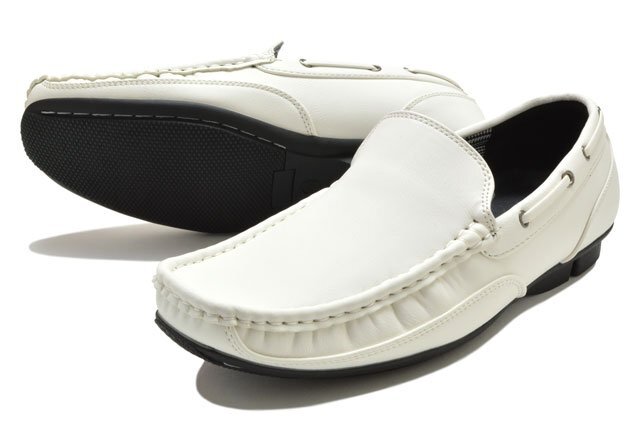 新品 ウィルソン 8801 白 25.5cm メンズスリッポンシューズ メンズデッキシューズ ドライビングシューズ モカシン 紳士靴 軽量 Wilson 靴の画像1