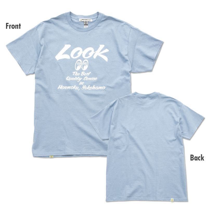 MOON LOOK Tシャツ XLサイズ mooneyes ムーンアイズ ブルー くすみカラー 水色 送料込み ムーン ホワイト 文字_画像2