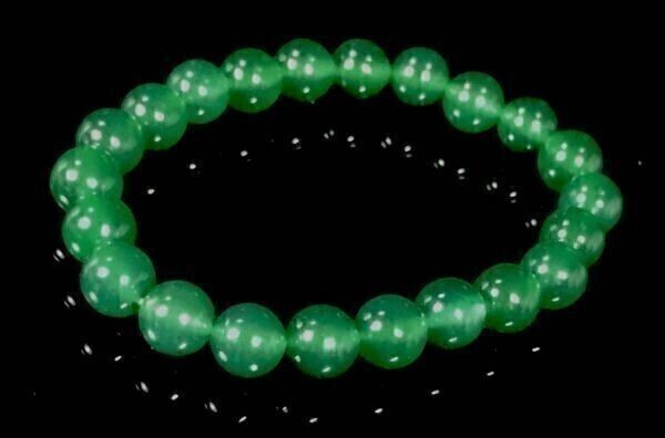 【Premio Fortuna】グリーンのカルセドニーブレスレット クリアな濃い緑 約8ミリ珠 内径約15.5センチ507100■■の画像4