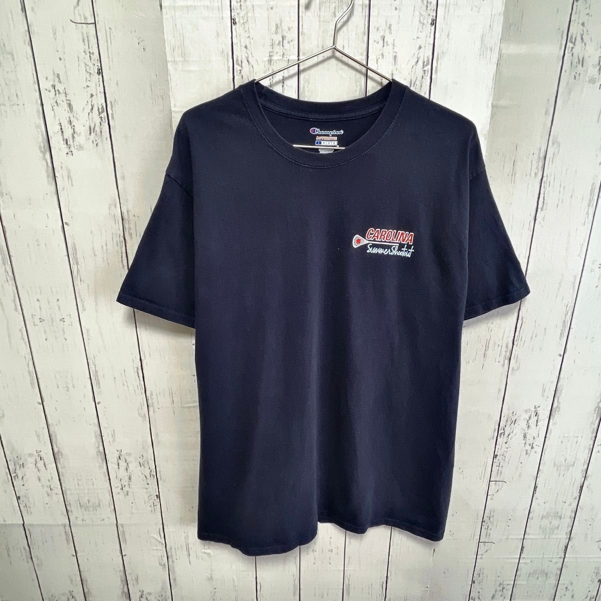 Champion　Tシャツ　L　ネイビー　プリント　ロゴ　ラクロス　USA古着