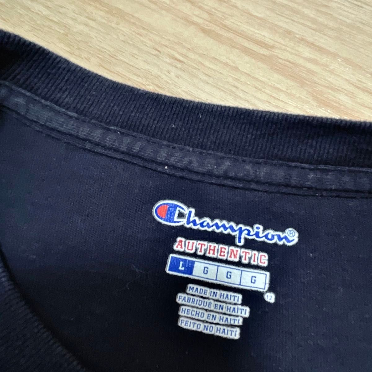 Champion　Tシャツ　L　ネイビー　プリント　ロゴ　ラクロス　USA古着