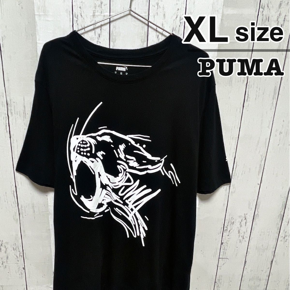 PUMA　Tシャツ　XL　ブラック　黒　プリント　タイガー　虎　アニマル柄　古着