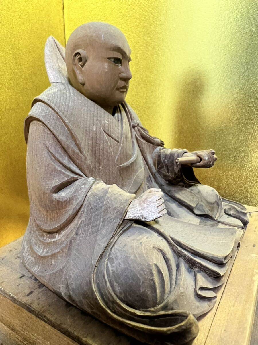 日蓮聖人 仏像仏教美術 仏像 木製 木彫仏像 置物 仏具 高さ約227mm 幅約180mm 重量約630gmの画像5