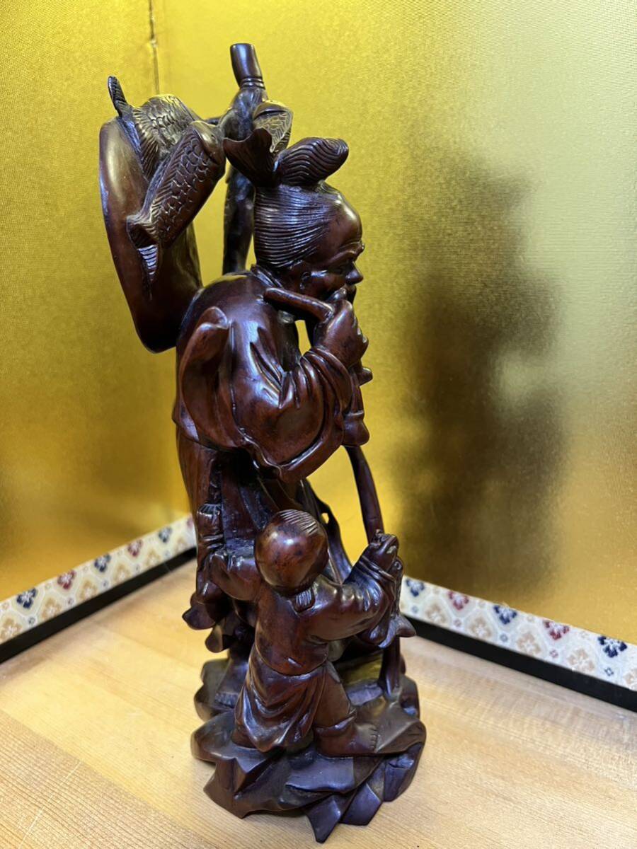 老仙人と子供 置物 彫刻 仏教美術 木彫 一刀彫りアンティーク 高さ約265mm 重量約597gm_画像6