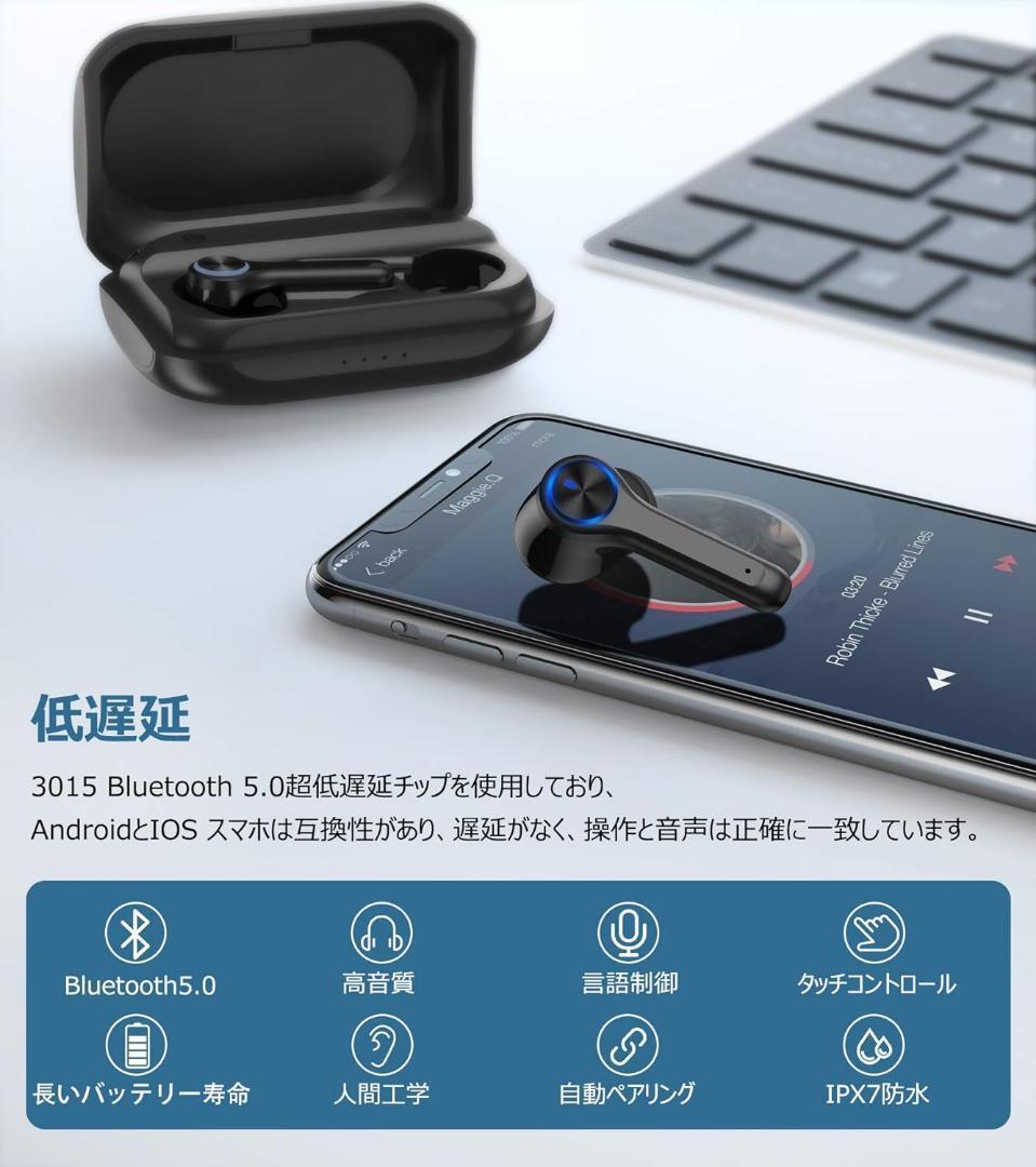 ワイヤレスイヤホン Bluetooth Hi-Fi 音質 通話 自動ペアリングの画像2