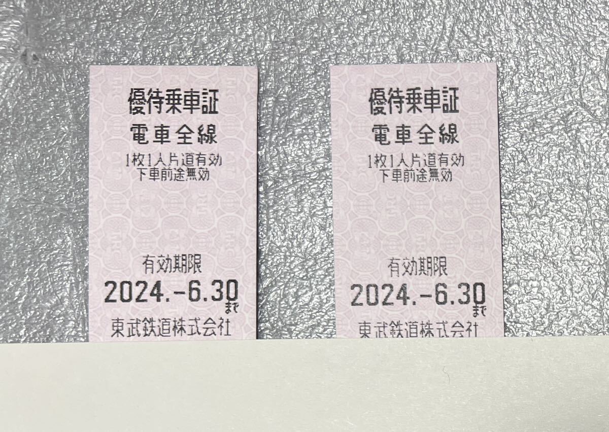 東武鉄道 優待乗車証 切符タイプ 2枚 送料無料 2024.6.30期限の画像1