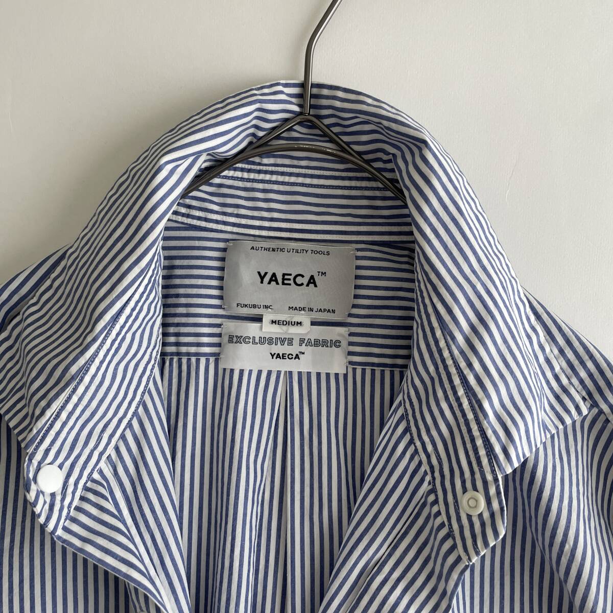 YAECA -COMFORT SHIRT- size/M (ja) ヤエカ コンフォートシャツ 長袖 ネイビー ホワイト ストライプ 白 紺 コットン 日本製 JAPAN_画像6