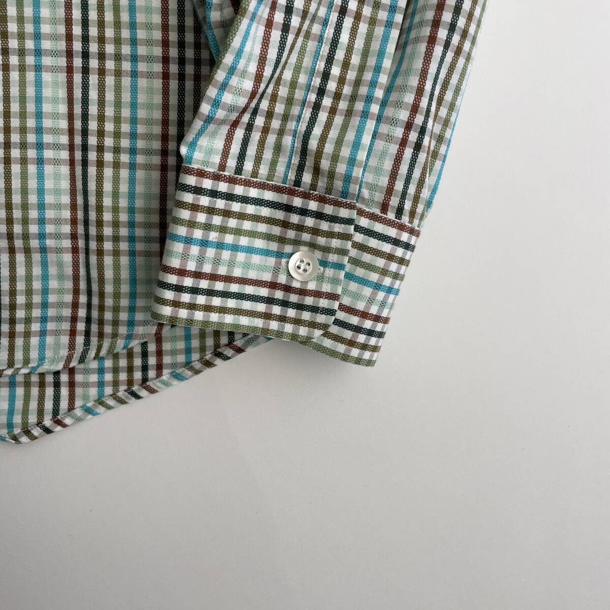 [ beautiful goods ]Ermenegildo Zegna size/XL (h) Roo mania made Ermenegildo Zegna button down shirt long sleeve multicolor silver chewing gum check 