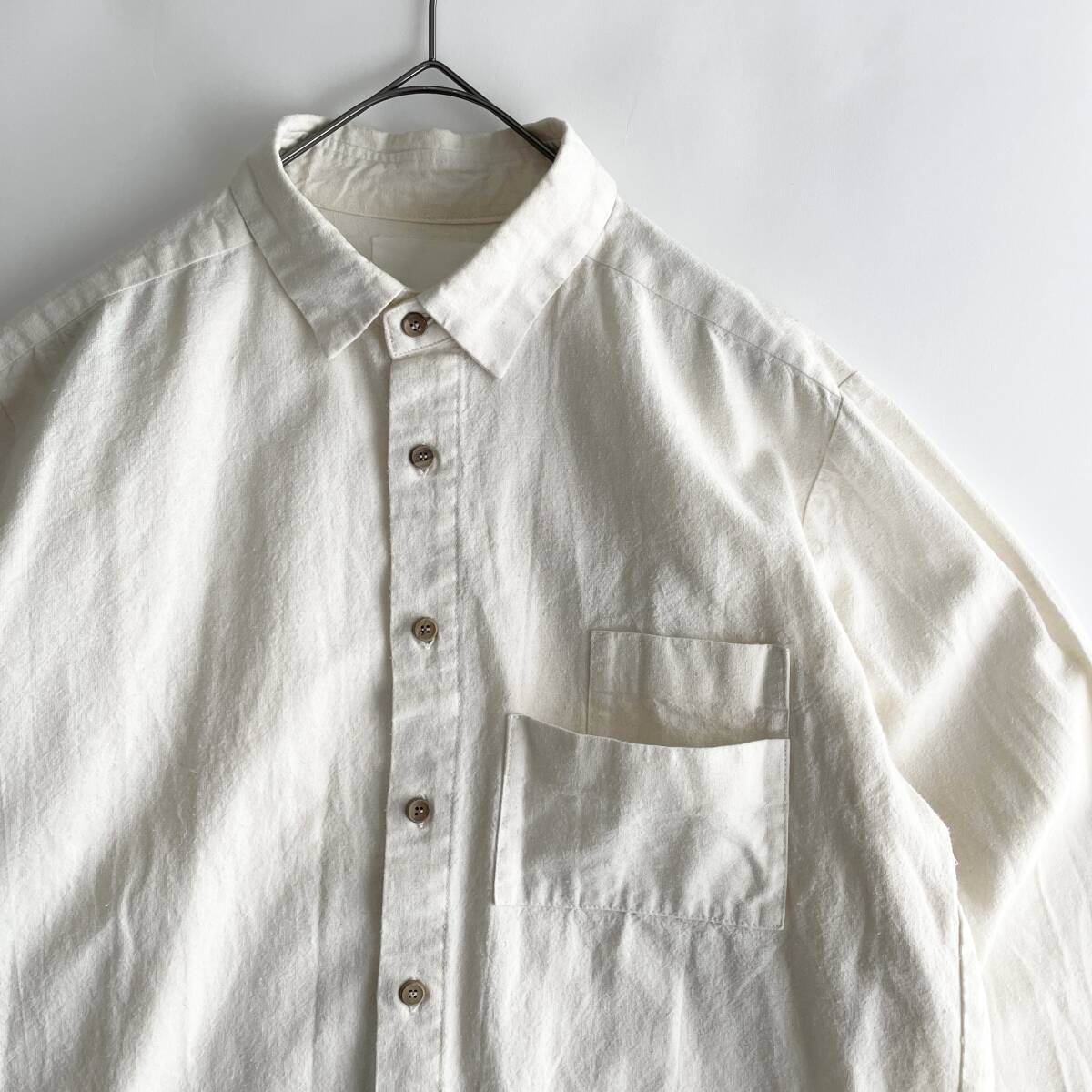 THE HINOKI size/4 (hd) ザヒノキ リネン コットン ワーク シャツ 長袖 ナチュラル アイボリー 生成り 無地 日本製 shirtの画像3