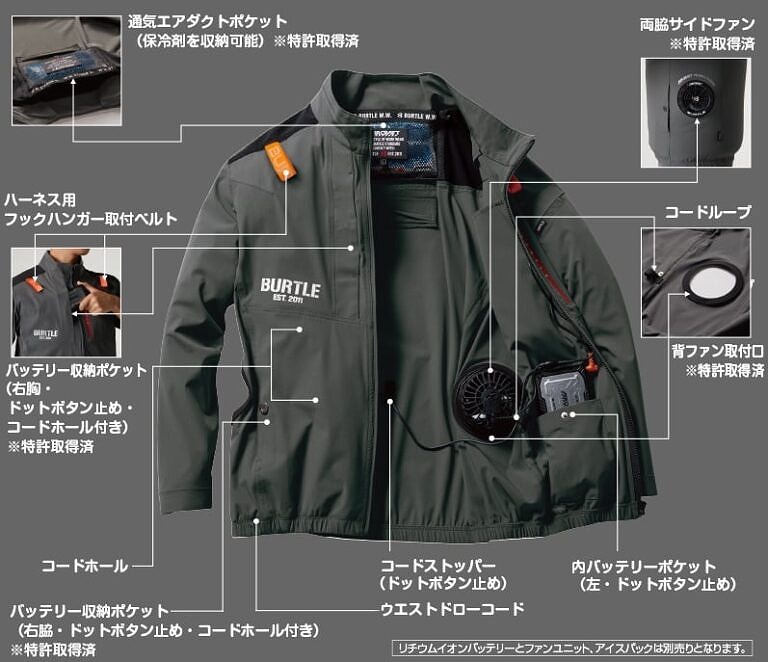 バートル AC2006 AC半袖ブルゾン ブラック XL 空調 作業 服 接触 冷感 メンズ レディース_画像6