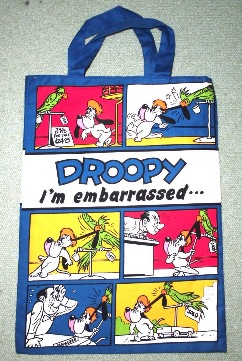 072 デッドストック 70s/80s MGMライセンス DROOPY/ドルーピー 布製トートバッグ 未使用の画像1