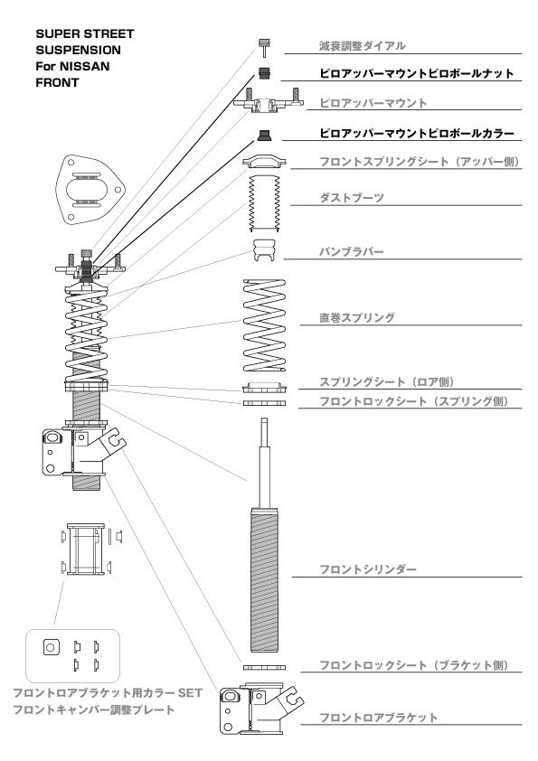 D-MAX 補修パーツ フロントピロアッパーマウント ピロボールカラー＆ナットセット スーパーストリート用 シルビア PS13 S13 SR20DET_画像3