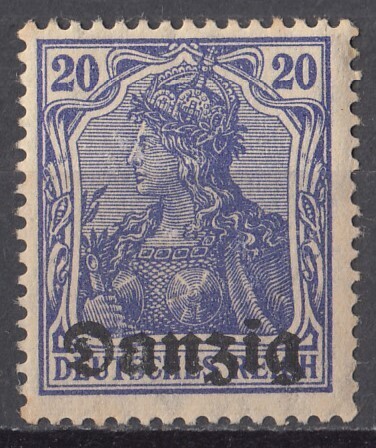 1920年自由都市ダンツィヒ ゲルマニア加刷切手 20pfの画像1