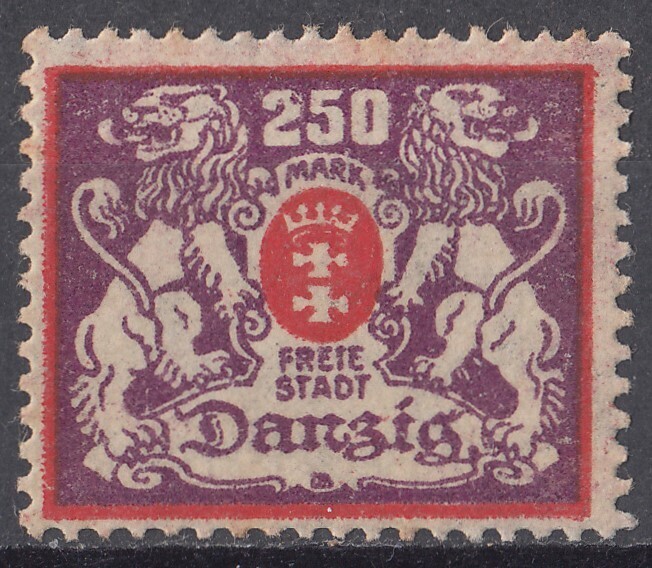 1923年自由都市ダンツィヒ 紋章図案切手 250Mの画像1