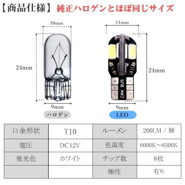 T10 T16 LED バルブ ナンバー灯 ルームランプ ポジションランプ バックランプ ウェッジ 8SMD 5730 12V 高輝度 ホワイト 白 10個 La17_画像2