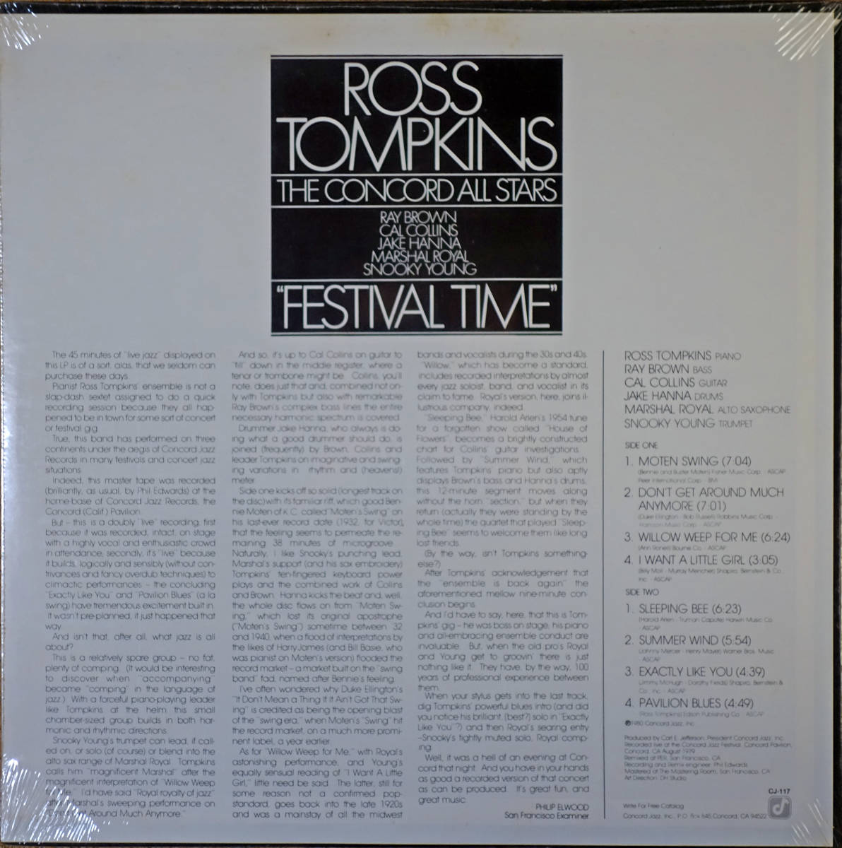 ◆ROSS TOMPKINS AND THE CONCORD ALL STARS/FESTIVAL TIME (US LP/Sealed) -Ray Brown_画像2