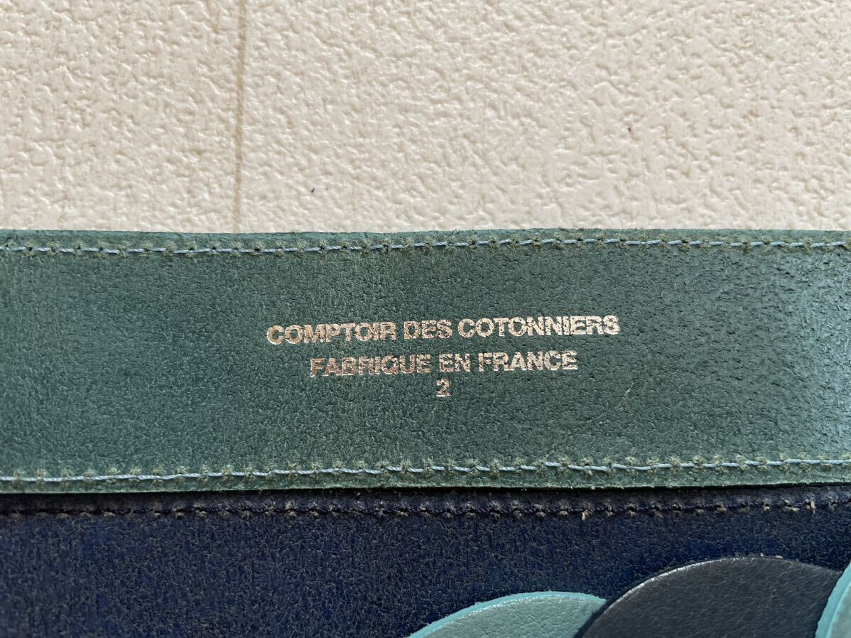 COMPTOIR DES COTONNIERS(コントワーデコトニエ)ブルー系ヴィンテージ風(fēng)極太レザーベルト美中古　バイカラー/ライトブルー× ブルー/ゴム