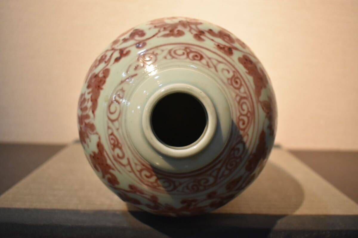 【GE】R450【コレクター所蔵品】時代 釉裏紅花瓶 /中国古玩 中国美術 骨董品 時代品 美術品 古美術品の画像5