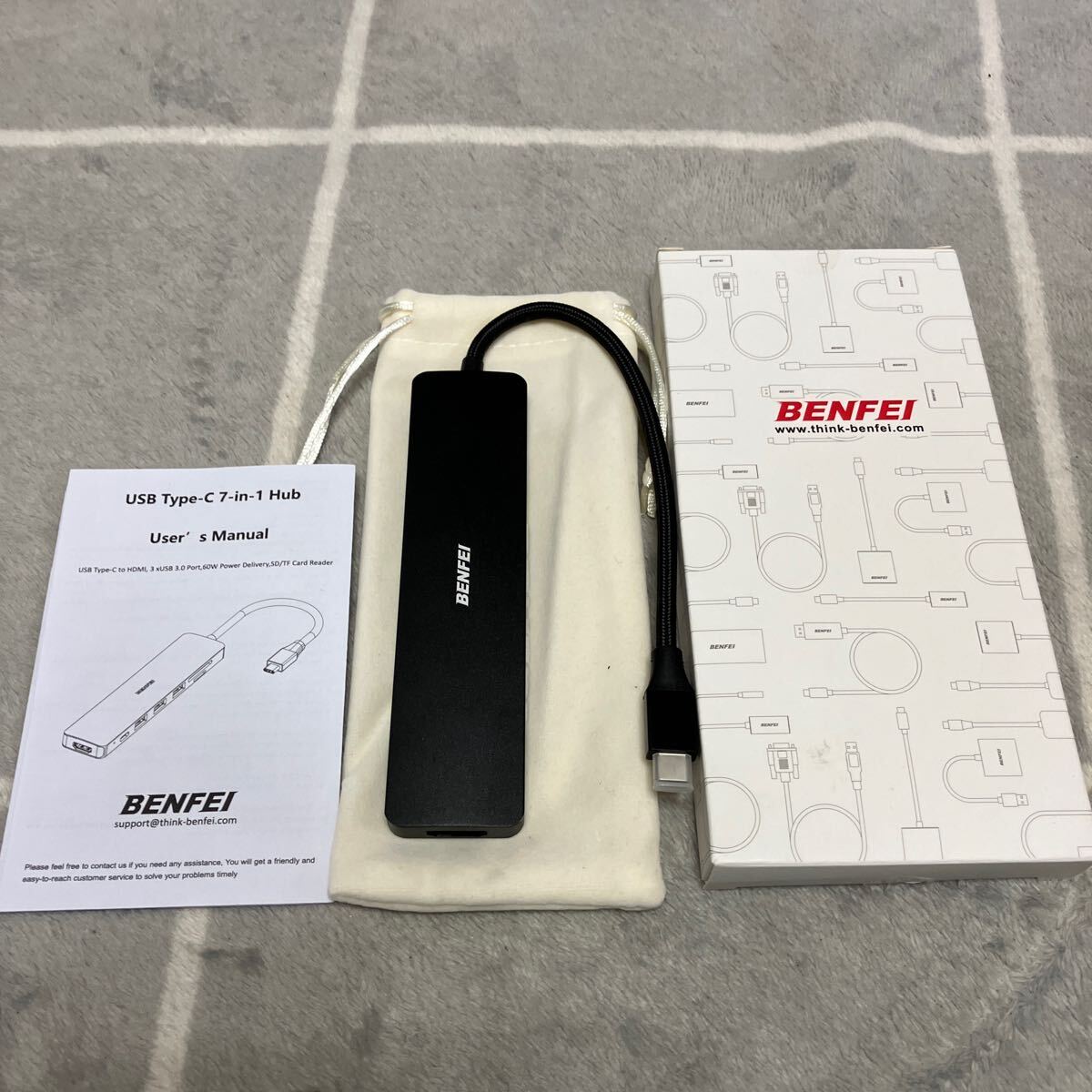 BENFEI USB C ハブ 7in1 USB C ハブ マルチポート アダプター USB-C - HDMI 4K@30Hz USB-C - SD/TF カードリーダー/3*USB 3.0/ PD 60W 充電