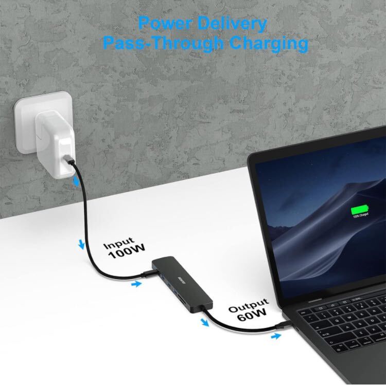 BENFEI USB C ハブ 7in1 USB C ハブ マルチポート アダプター USB-C - HDMI 4K@30Hz USB-C - SD/TF カードリーダー/3*USB 3.0/ PD 60W 充電