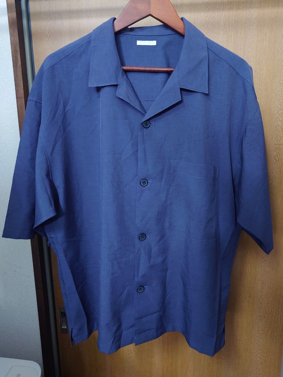 完売品 GU ドライワイドフィットオープンカラーシャツ Lサイズ ブルー