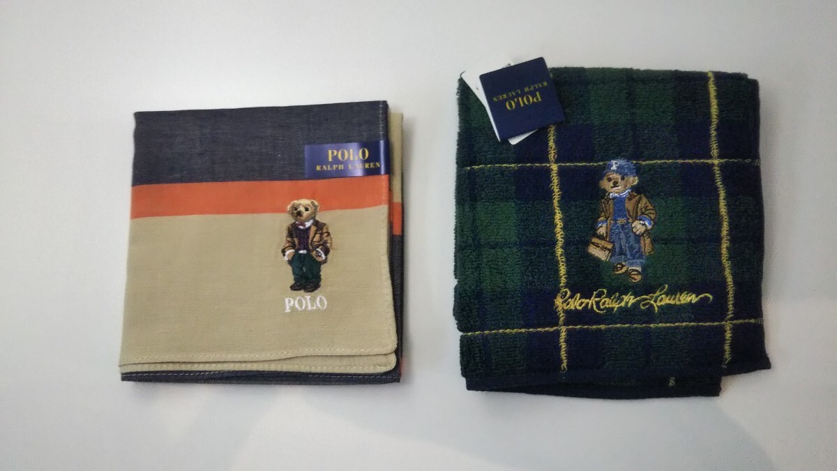 1586送料無料 POLO RALPH LAUREN ポロ ラルフローレン ハンカチ ハンドタオル セット ベアポロベア刺繍　タオルハンカチ ミニタオル_画像1