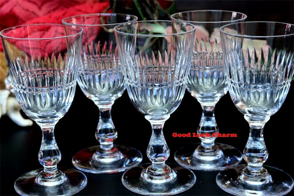 1910年頃 BACCARAT Biseaux 5本セット フランス アンティーク オールドバカラ クリスタルグラス ビンテージワイングラスセットの画像1