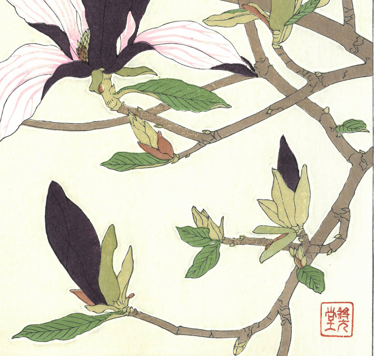 真作保証　額装 　河原崎奨堂　木版画 　 #77 木蓮 　 Magnolia　　初版 昭和中期頃　　 　自宅に届いて直ぐに飾れる京都の名品　花版画!!