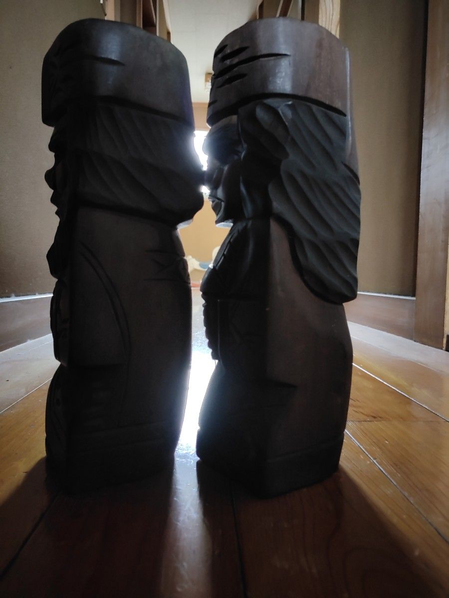 木彫りアイヌ人形ペア2体　ビンテージ　美術　工芸品　オブジェ　置物