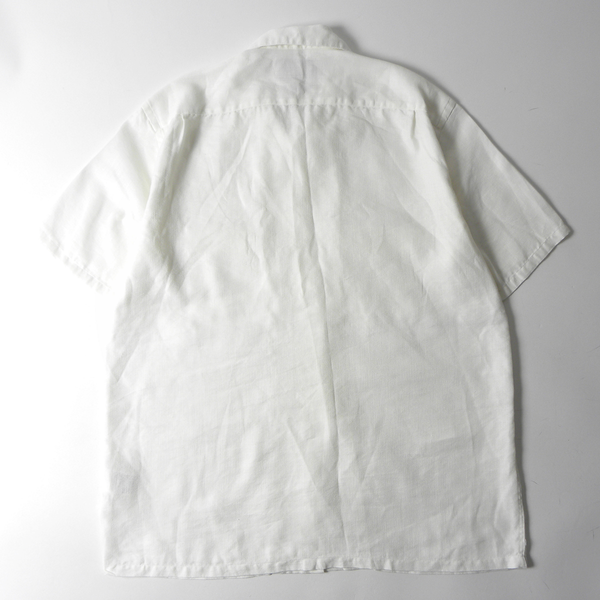 ビームス BEAMS リネンブレンド オープンカラーシャツ 半袖 フラップ付Wポケット L オフホワイト 日本製 m0410-11の画像2