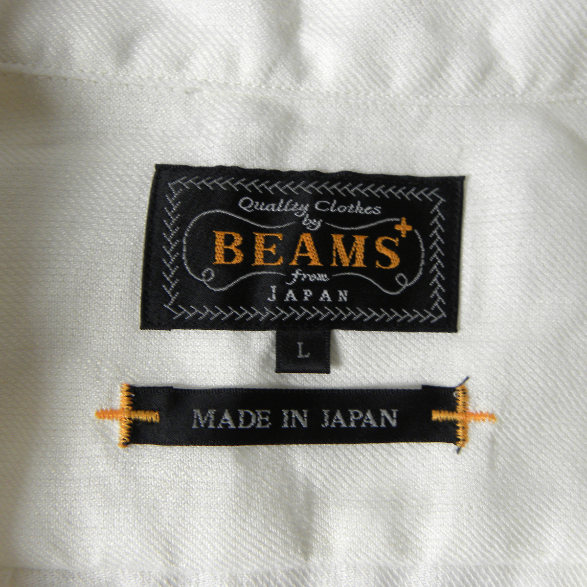 ビームス BEAMS リネンブレンド オープンカラーシャツ 半袖 フラップ付Wポケット L オフホワイト 日本製 m0410-11の画像3