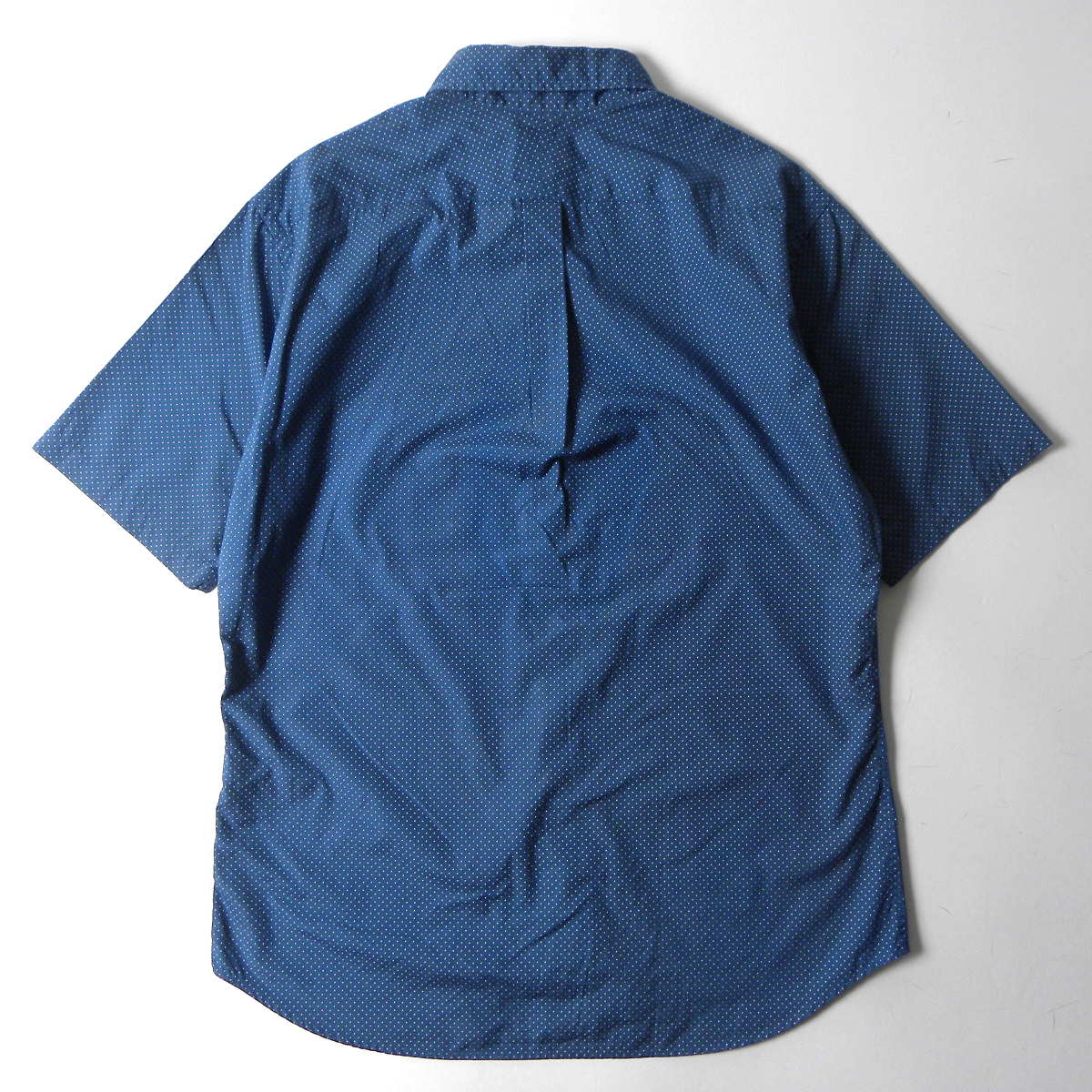 ユナイテッドアローズ BEAUTY＆YOUTH コットン100% ドット柄シャツ 半袖 防縮加工 L ブルー 手洗い可 日本製 m0410-12の画像2